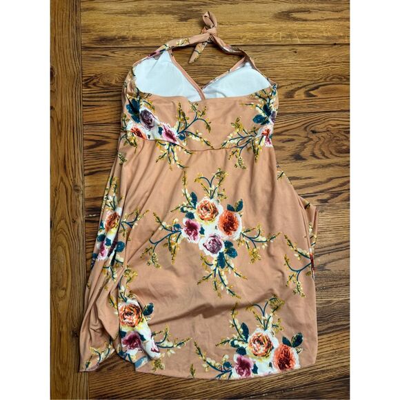 Buzz Brown Floral Print Sleeveless Halter Neck Swimwear Wrap Dress Size Large - Picture 2 of 4